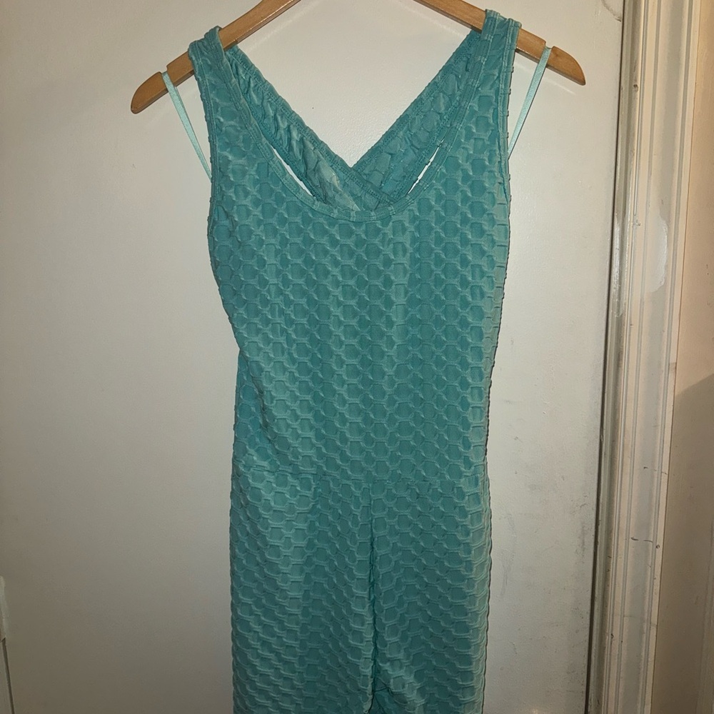 Teal Textured Sleeveless Jumpsuit